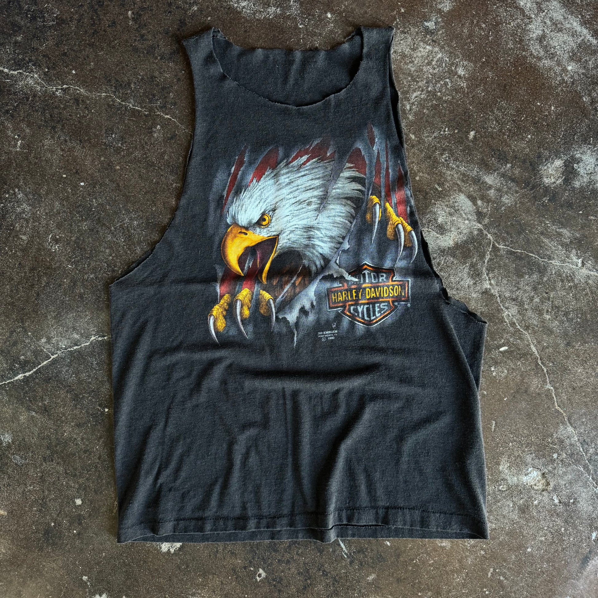 ‘90 Harley 3D Emblem Eagle Cut-Off Tank Top (L/XL)