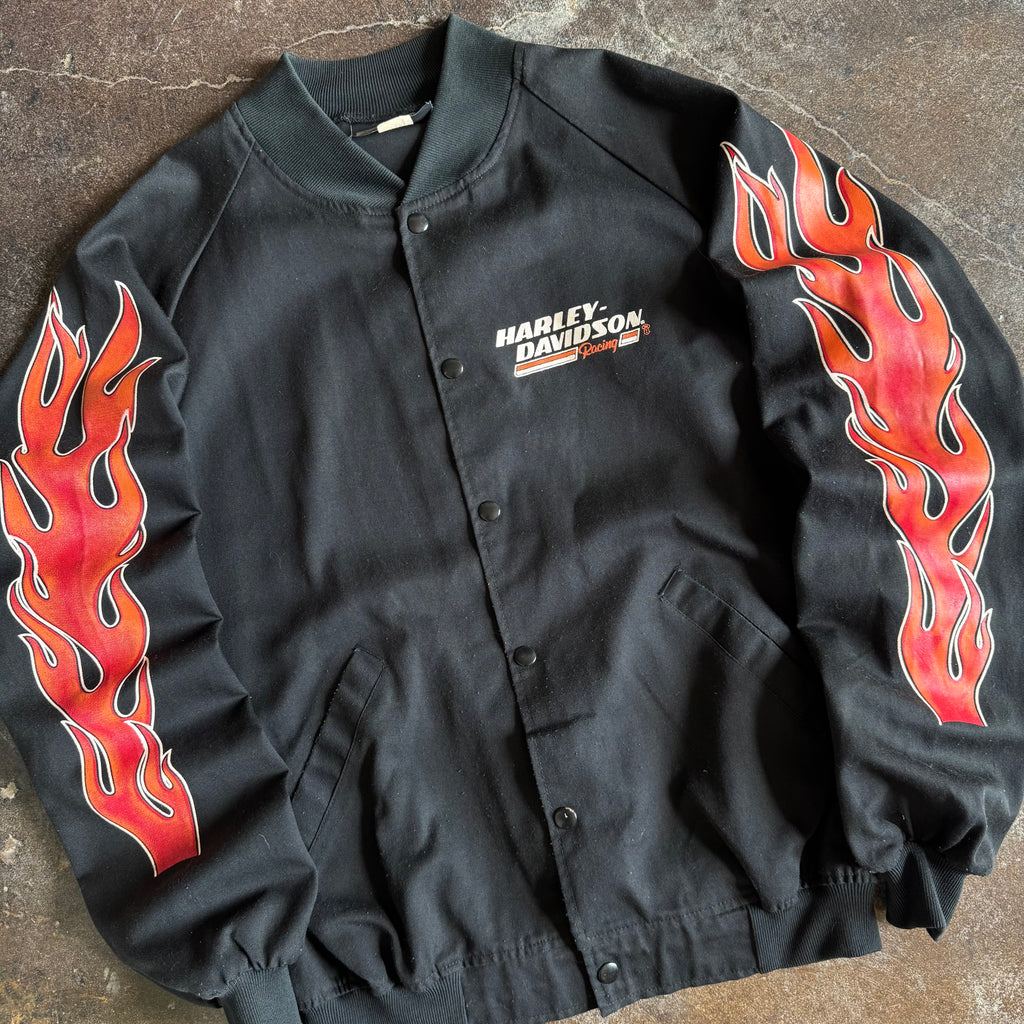 80’s Harley Flame Sleeve Button-Up Racing Jacket (XL)