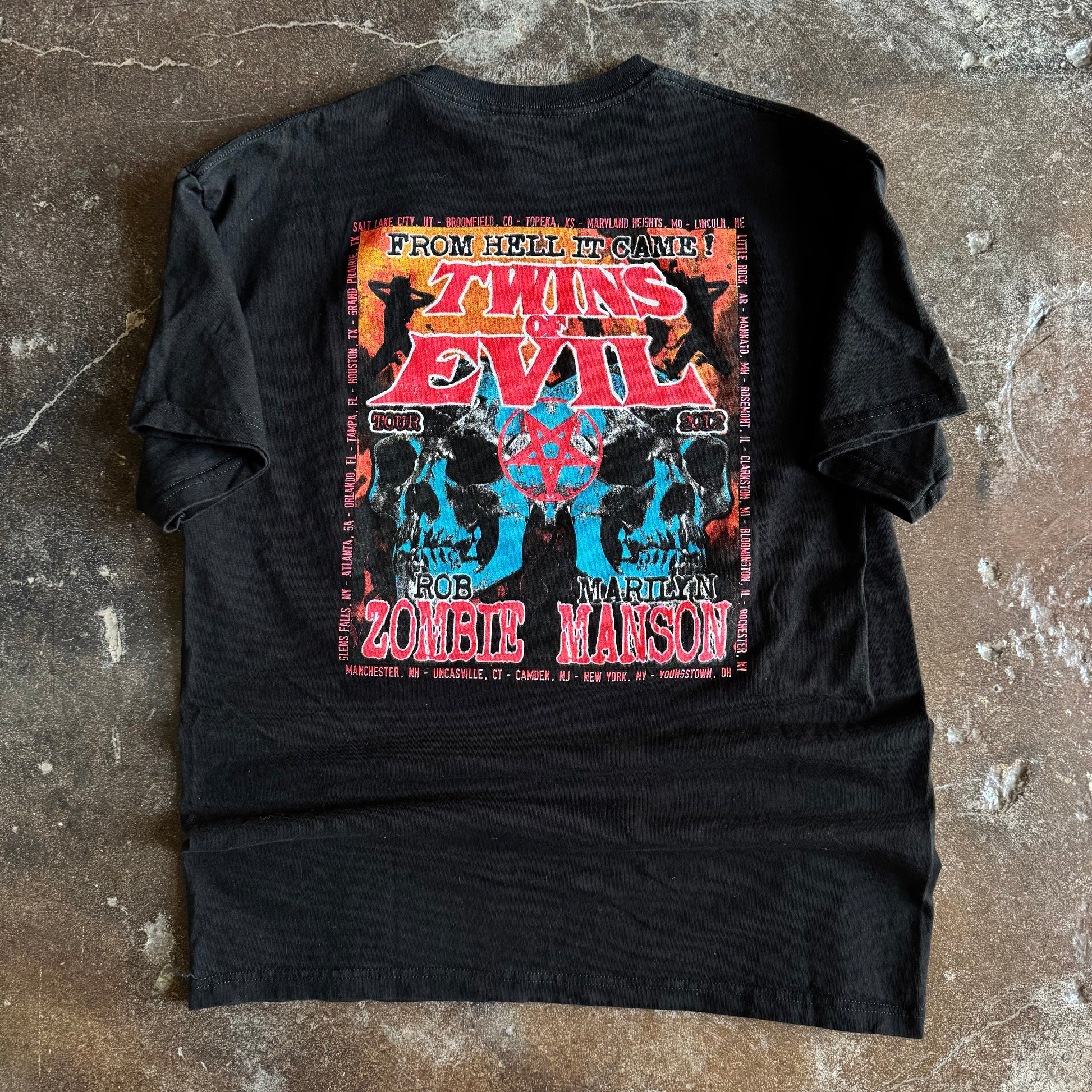 Back view of Rob Zombie Marilyn Manson Twins of Evil 2012 tour t-shirt