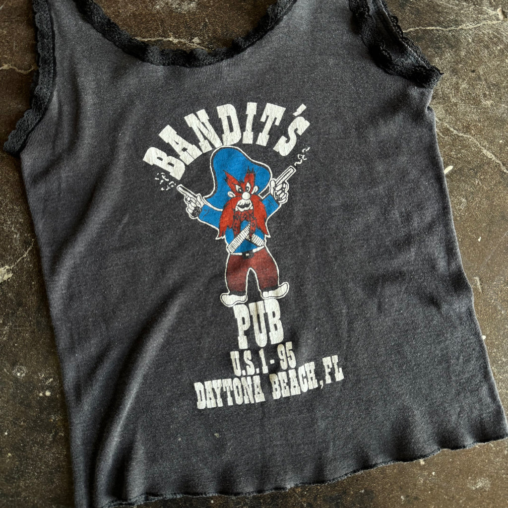 Back view of vintage Bandits Pub Daytona Beach biker bar tank top