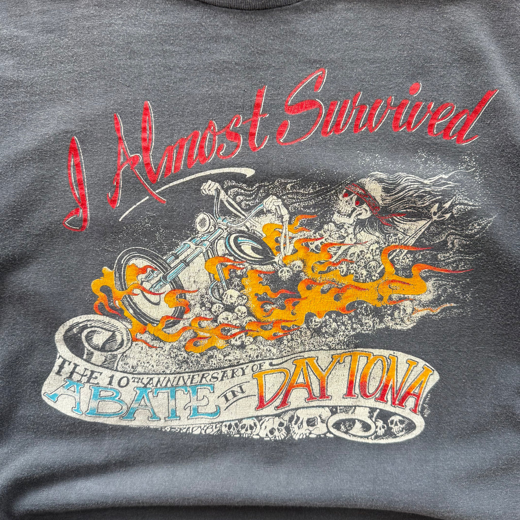 80’s Sun Faded ABATE Flame Skull Tee (L)