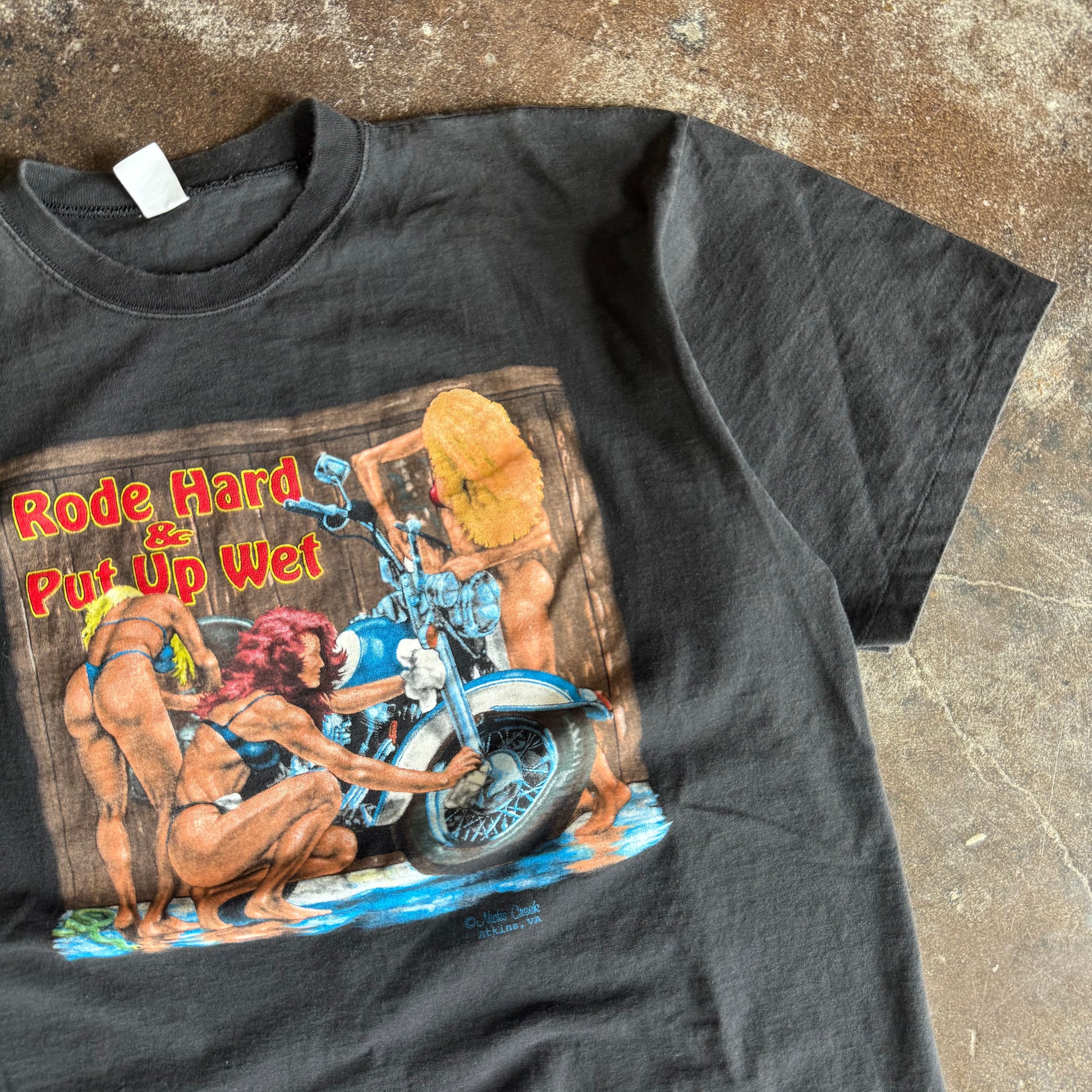 90’s Biker “Rode Hard & Put Up Wet” Tee (XL)