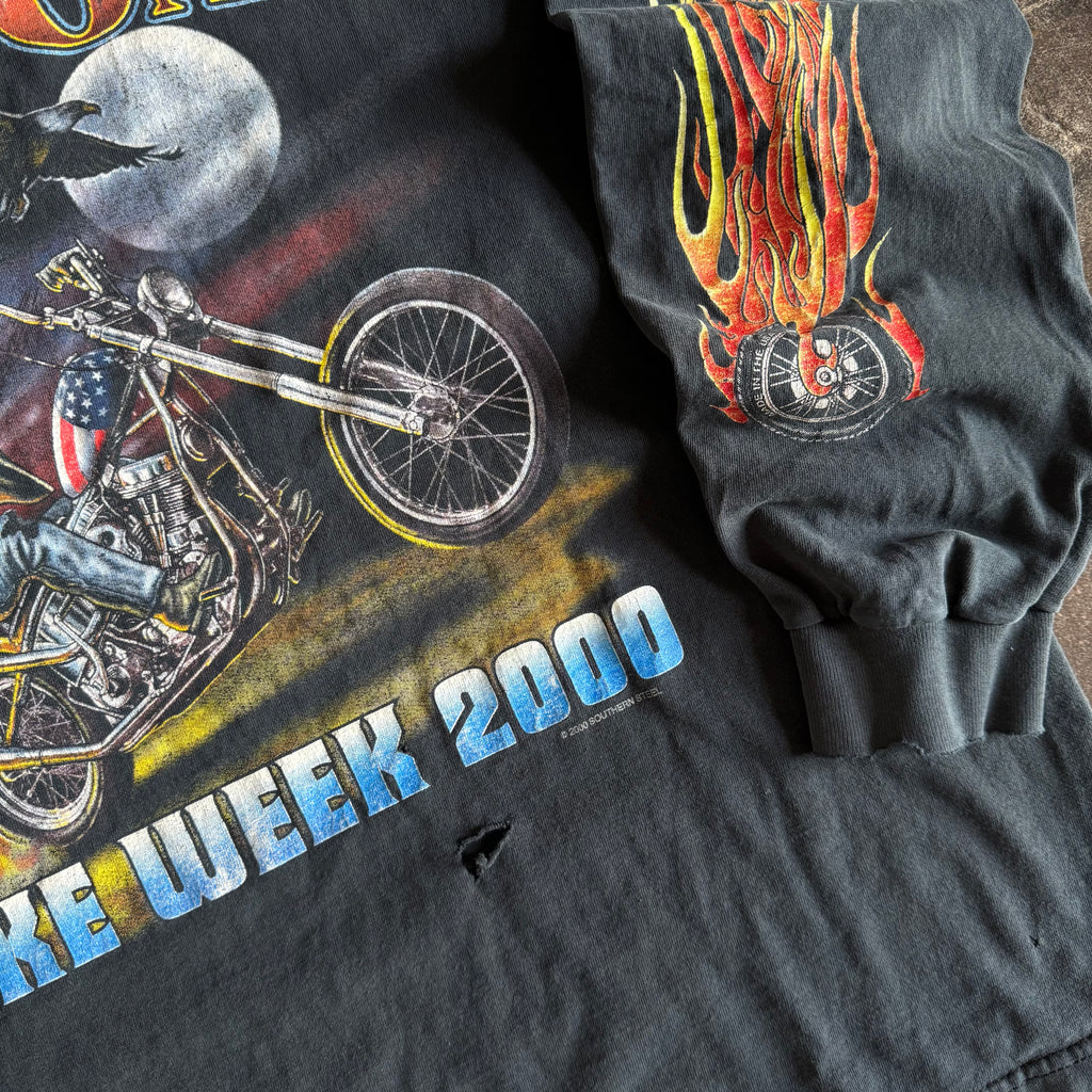 Y2K Daytona Bike Week Flame Wheel Longsleeve Tee (L)