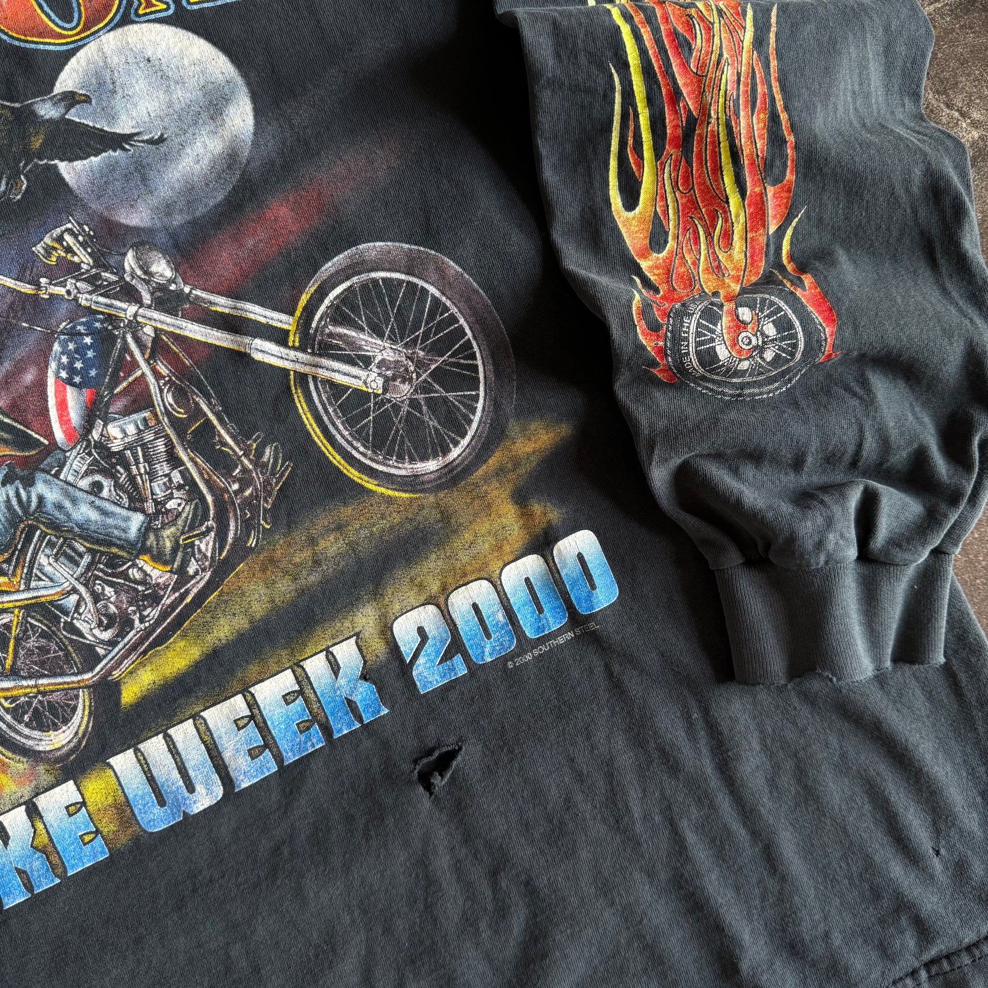 Y2K Daytona Bike Week Flame Wheel Longsleeve Tee (L)