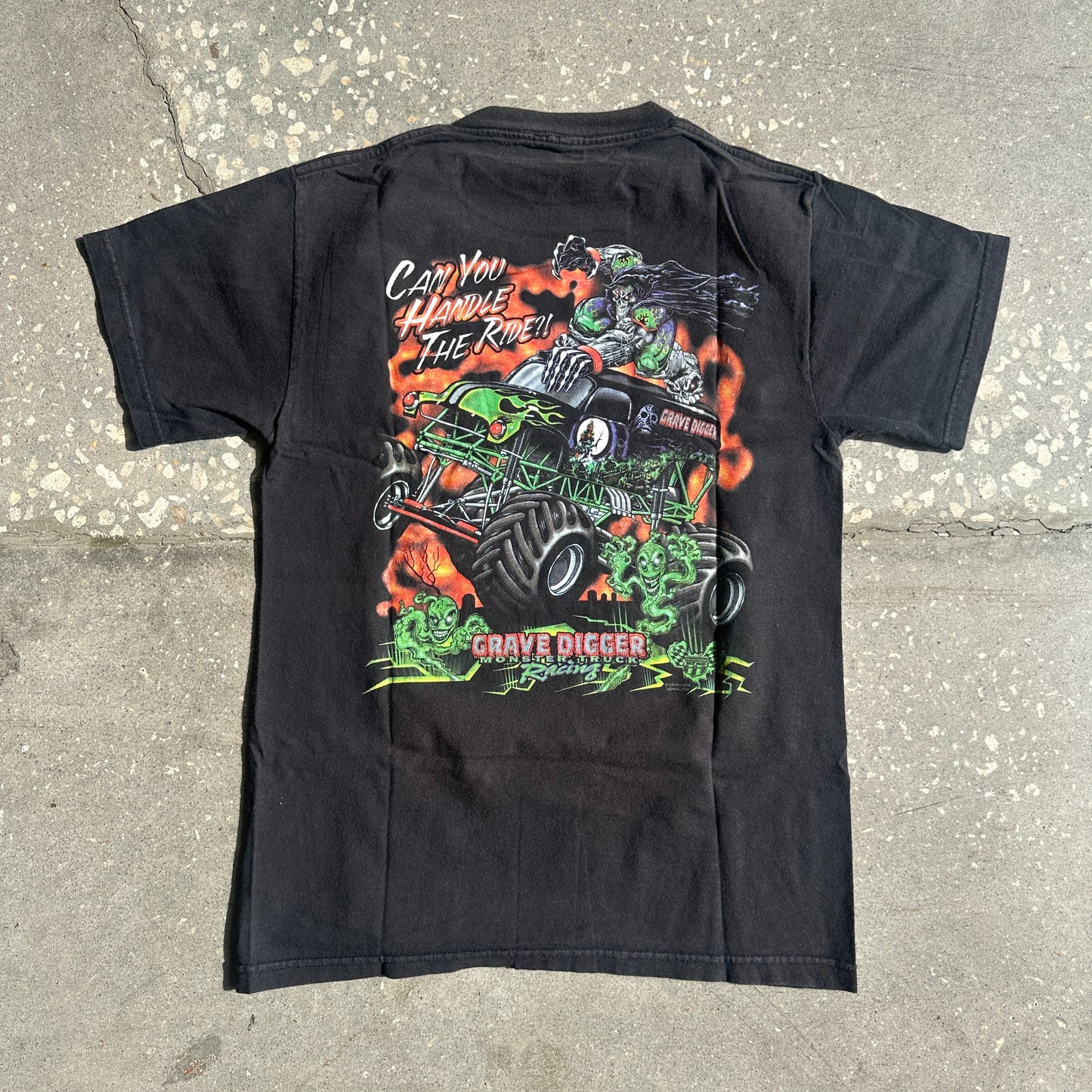 Y2K Grave Digger Flame Monster Truck Tee (Minimal-Wear)