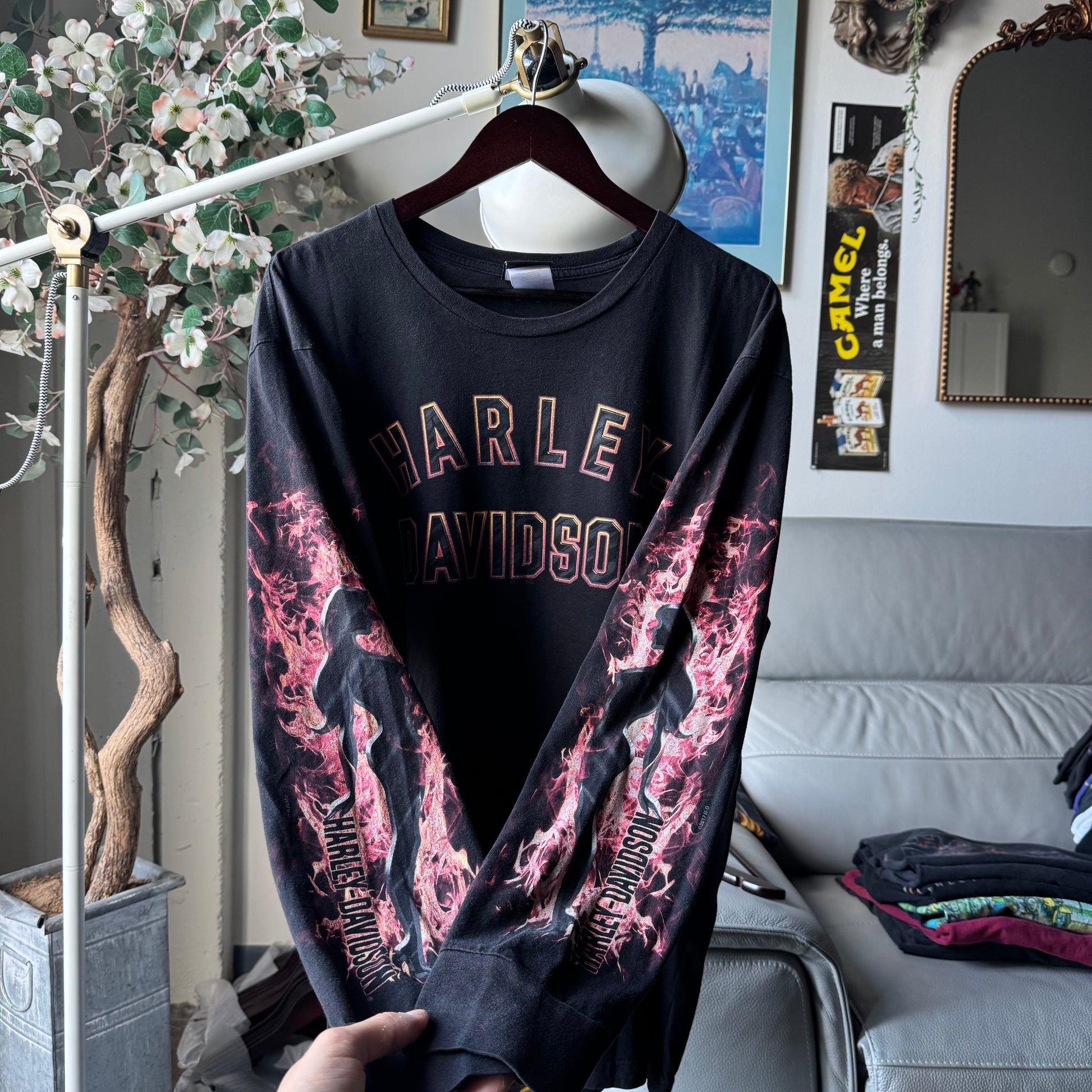 Y2K Harley MILF Flame Silhouette Longsleeve Tee Size XL