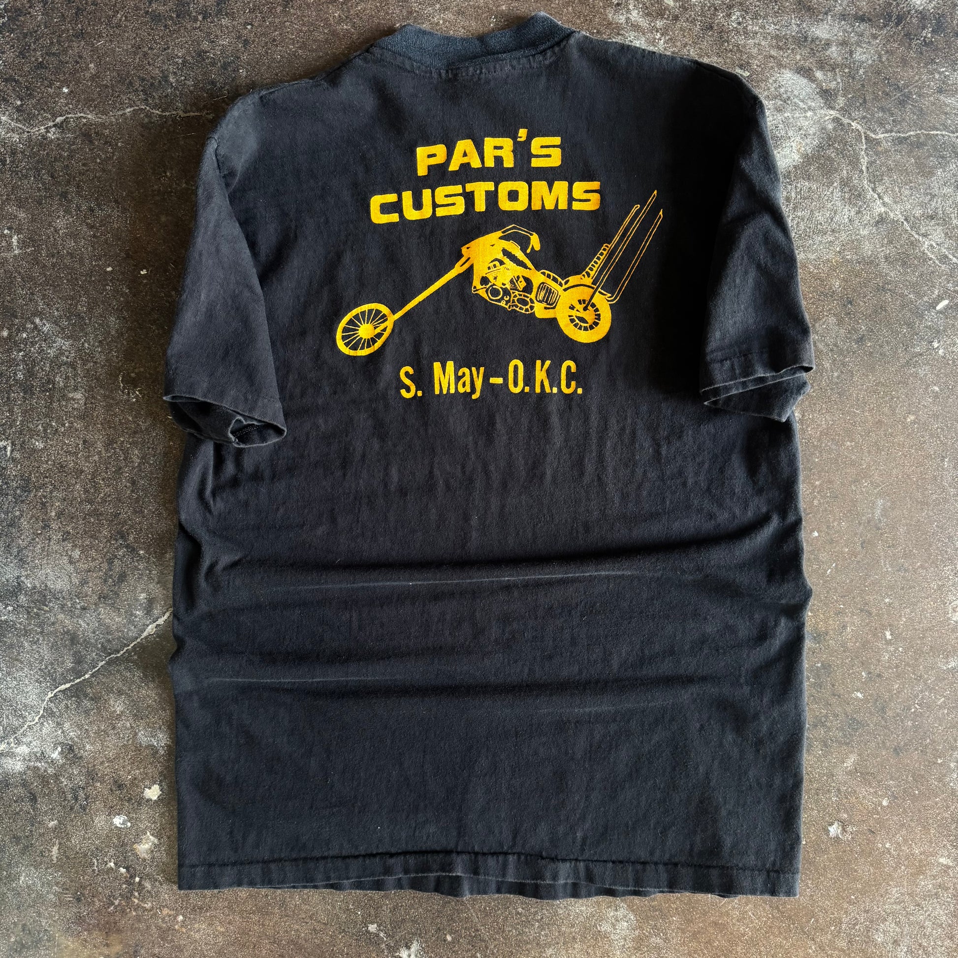 Detail of eagle and Made in USA emblem on vintage Harley OKC tee