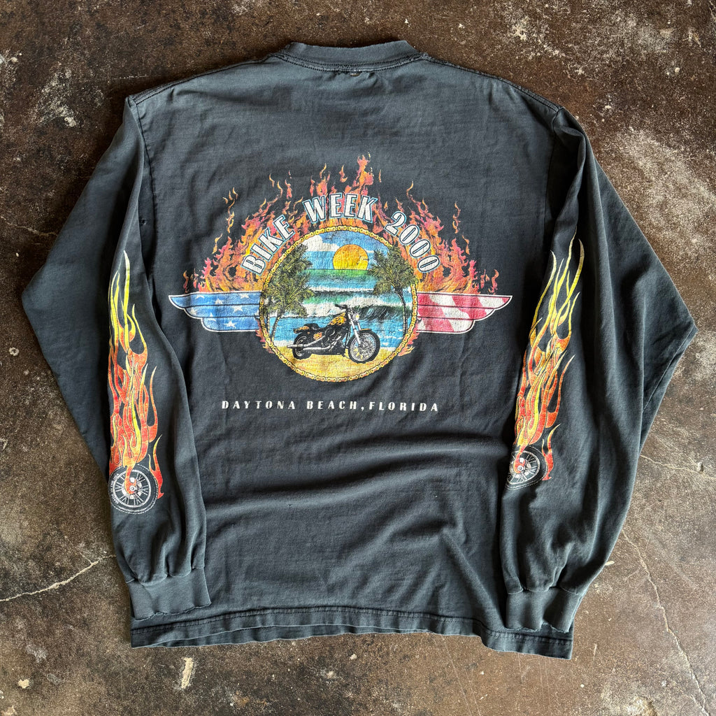 Y2K Daytona Bike Week Flame Wheel Longsleeve Tee (L)