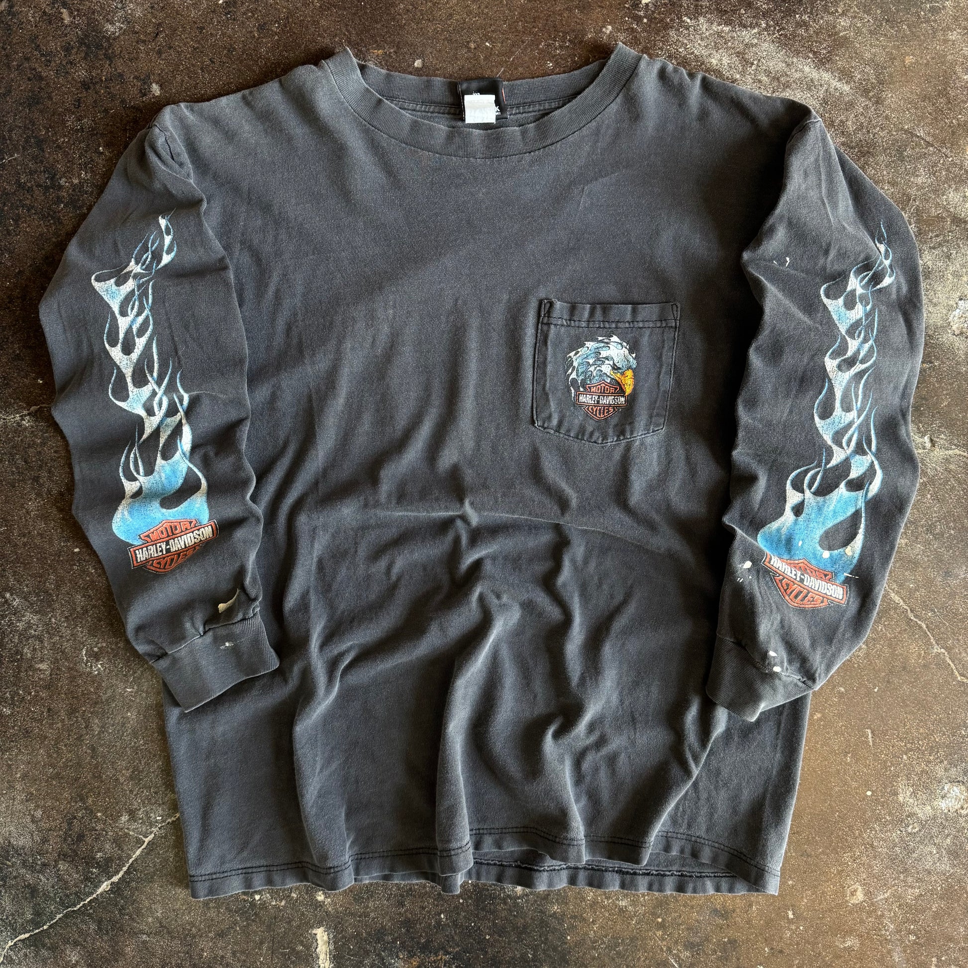 Y2K Harley Blue Flame Eagle Pocket Longsleeve (XL)