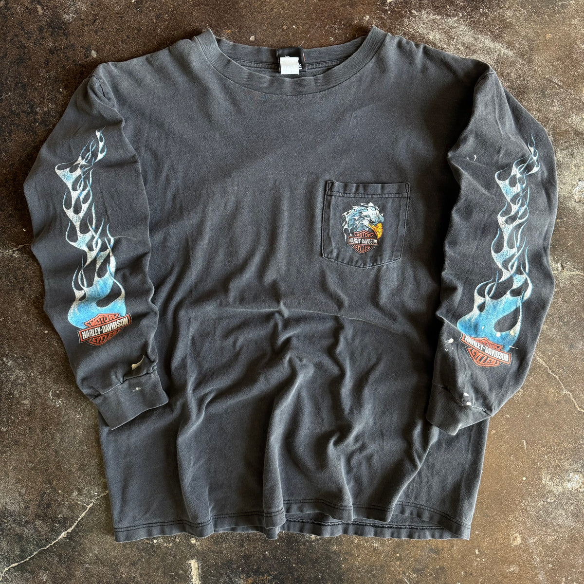 Y2K Harley Blue Flame Eagle Pocket Longsleeve (XL)