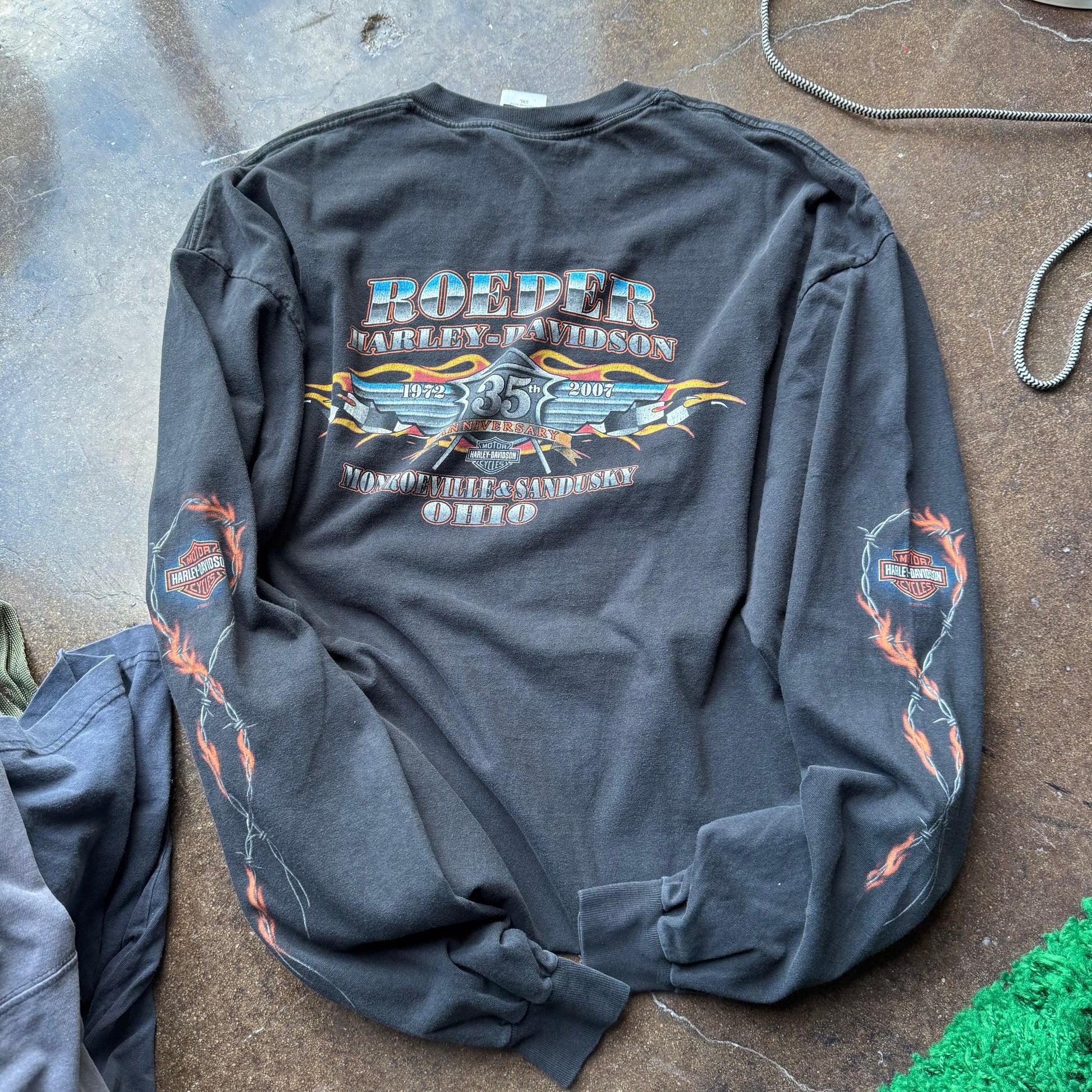 Y2K Harley Davidson Flame Chain Longsleeve Tee Size XXL