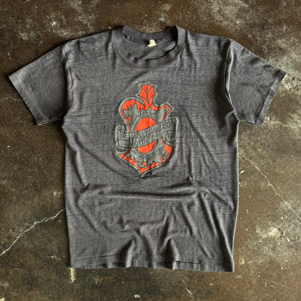 Vintage 1980s Harley-Davidson orange emblem paper thin t-shirt