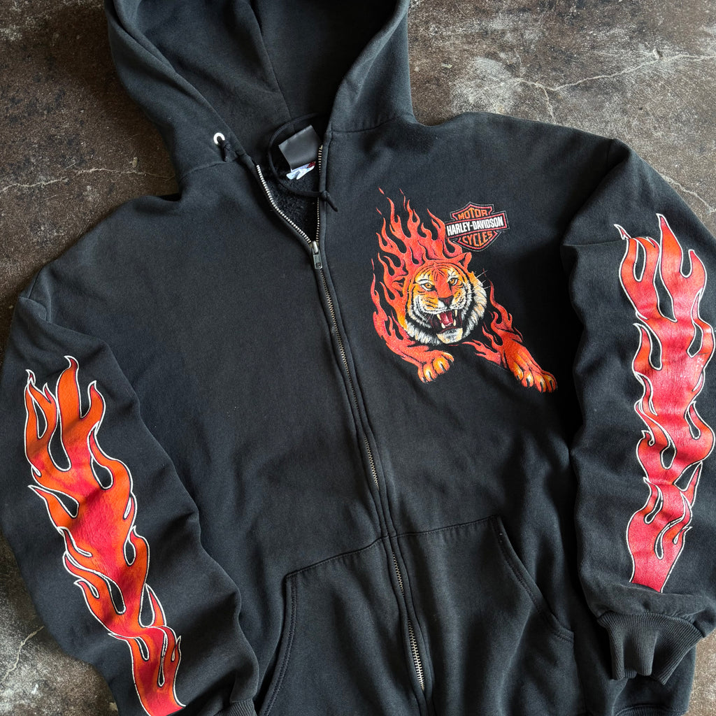 90’s Harley Untamed Flame Zip-Up Hoodie (XL)