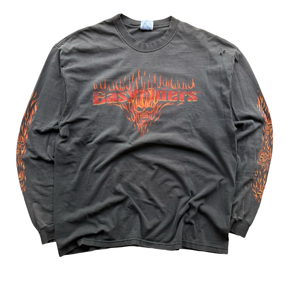 90’s Easyriders Flame Skull Sun Faded Longsleeve Tee Size XL