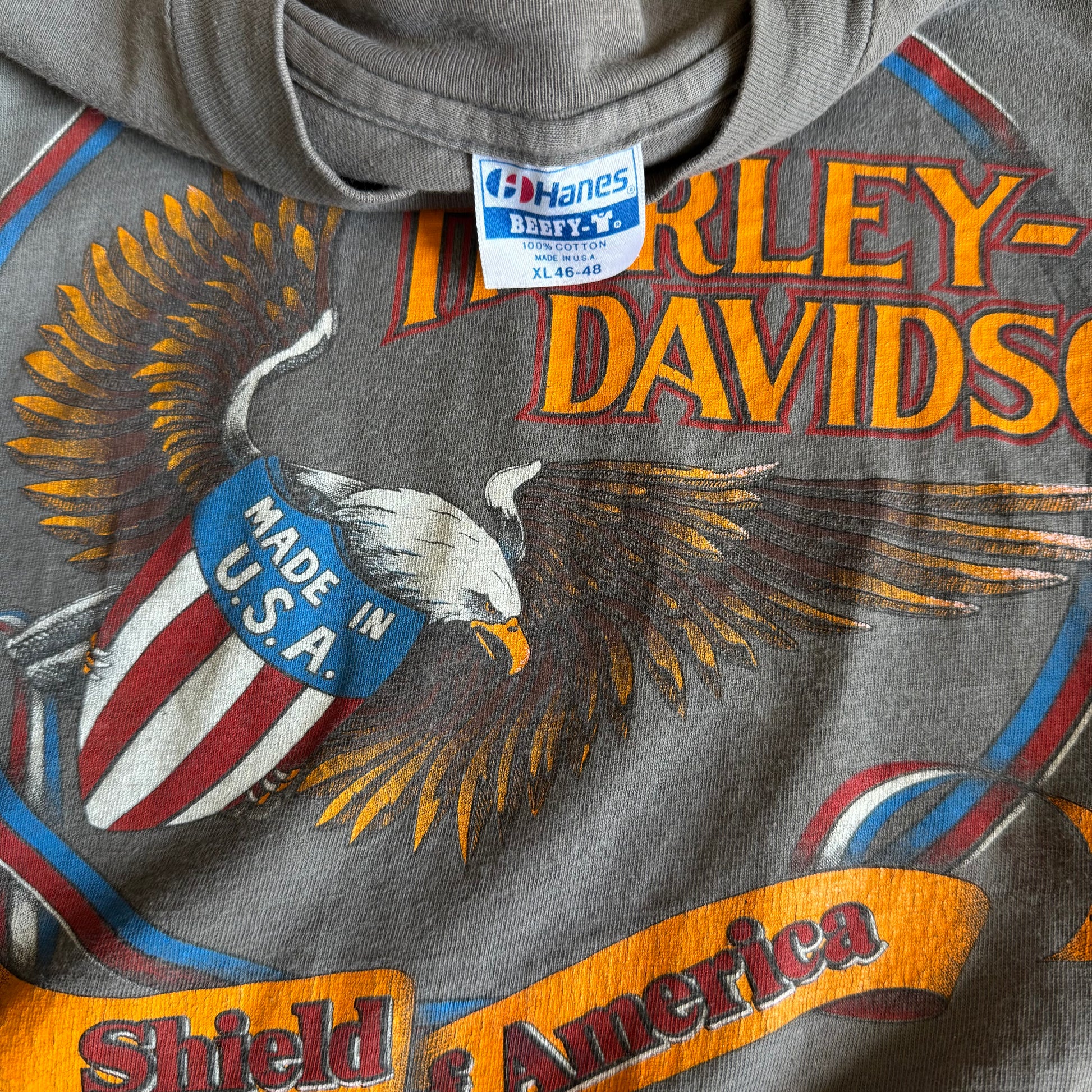 80’s Harley Shield Of America Faded Gray Tee (XL)