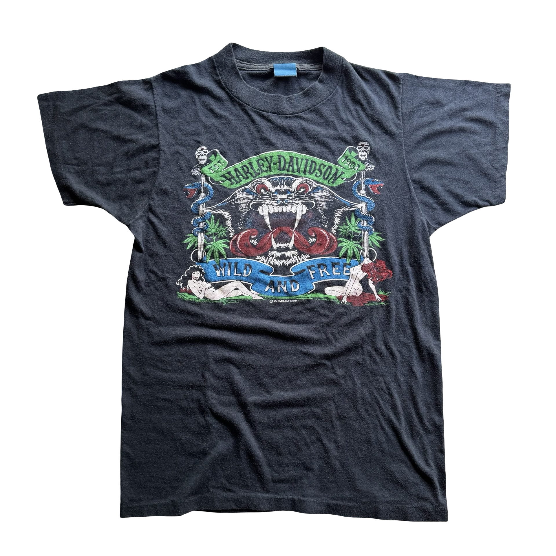 80’s Harley Wild & Free 3D Emblem Tee Size M