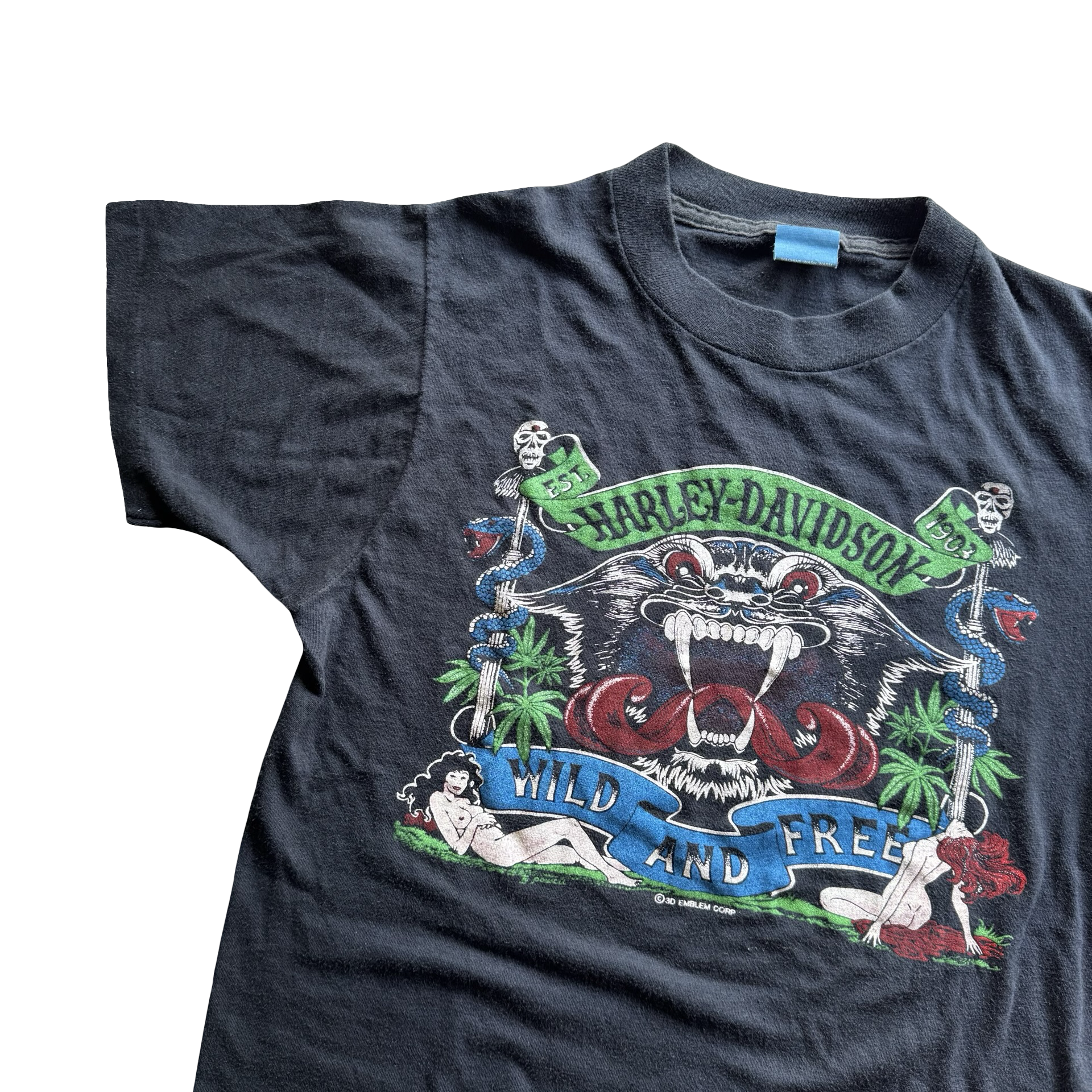 80’s Harley Wild & Free 3D Emblem Tee Size M