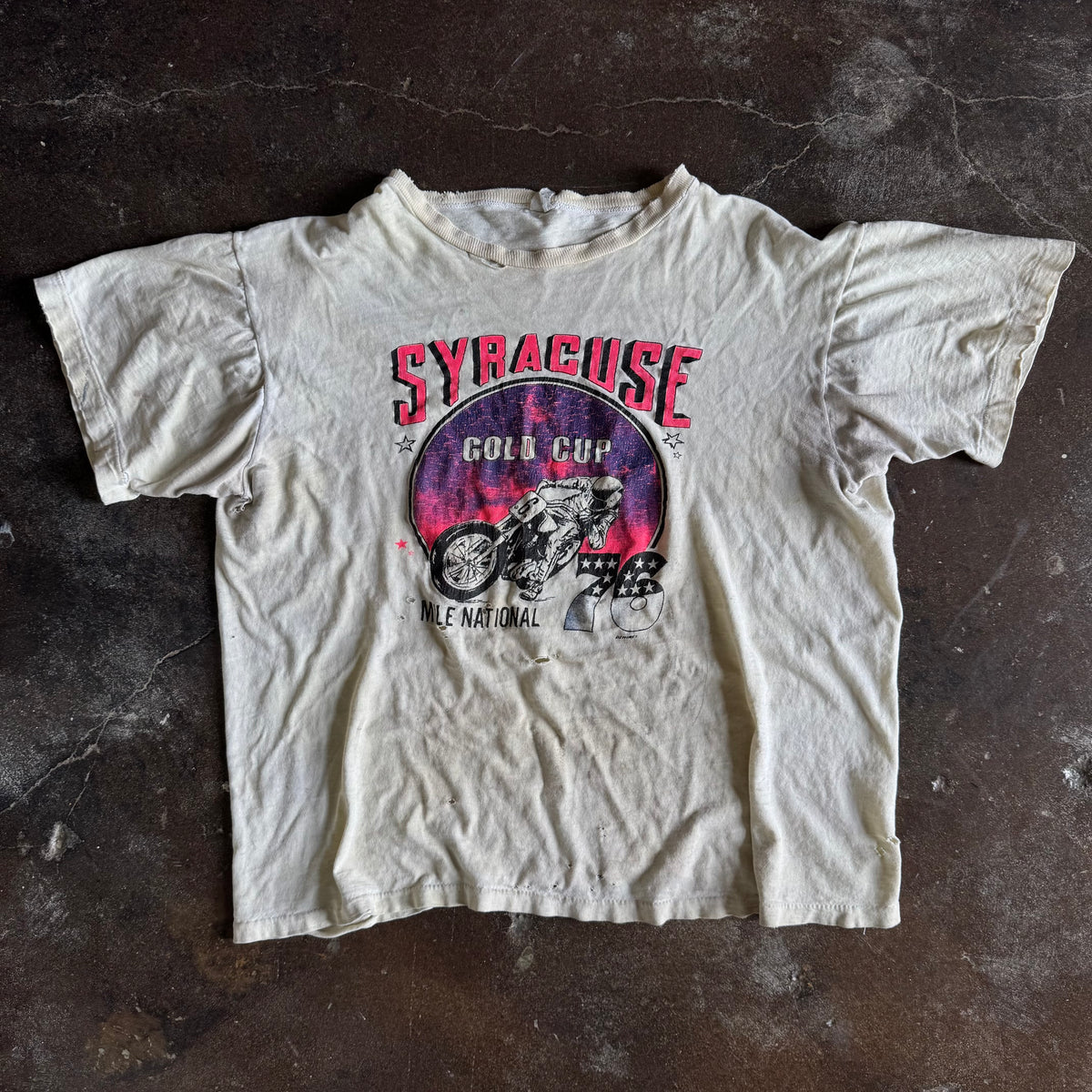 70’s Motorcycle Drag Race Syracuse Gold Cup Tee (L)
