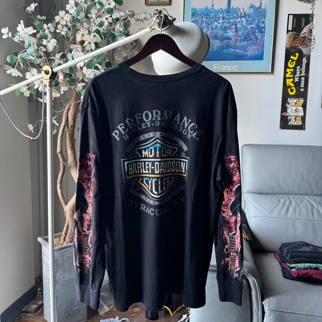Y2K Harley MILF Flame Silhouette Longsleeve Tee Size XL