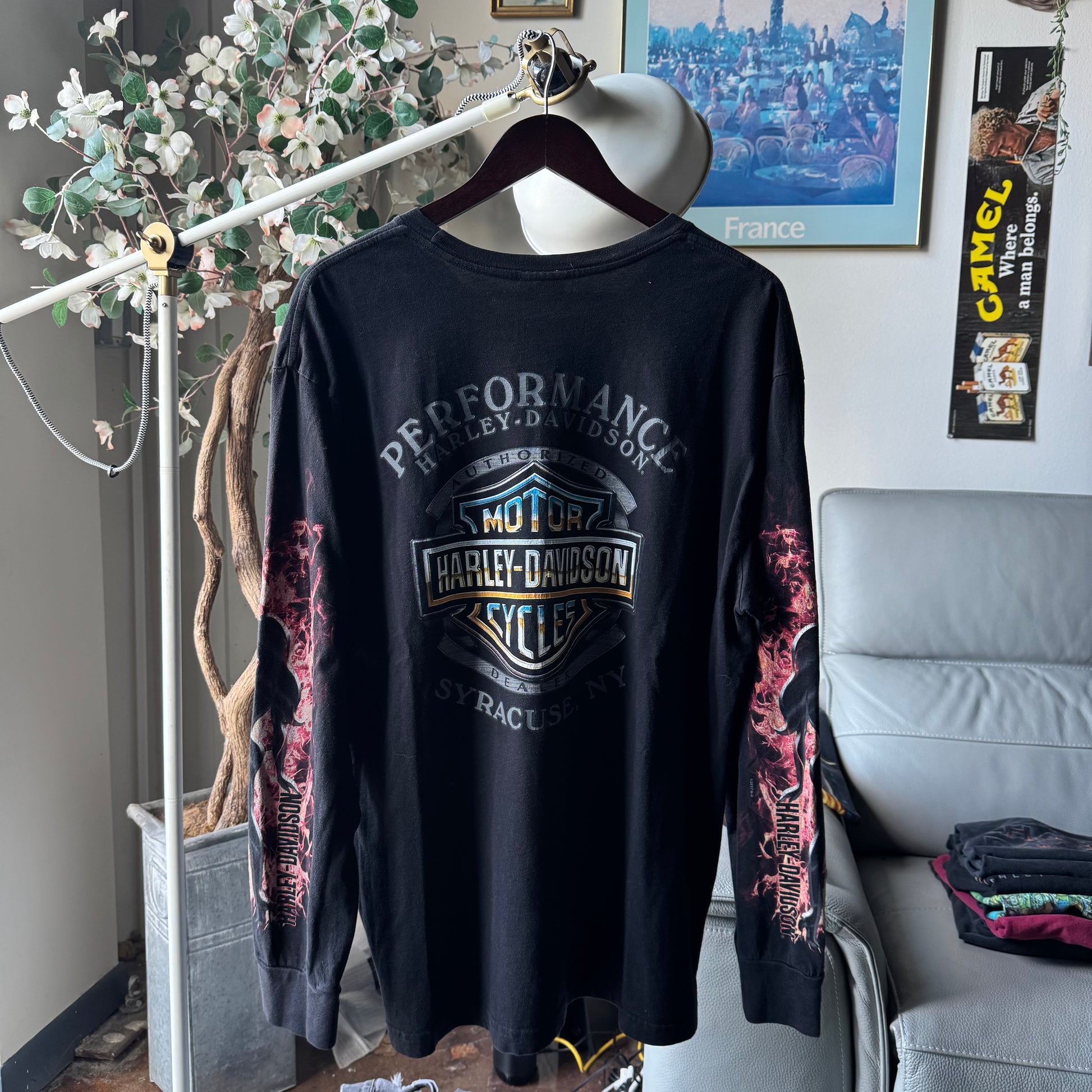 Y2K Harley MILF Flame Silhouette Longsleeve Tee Size XL
