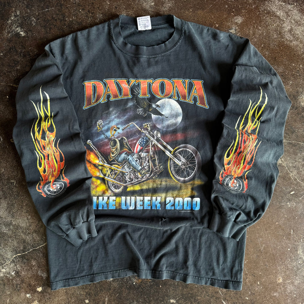 Y2K Daytona Bike Week Flame Wheel Longsleeve Tee (L)