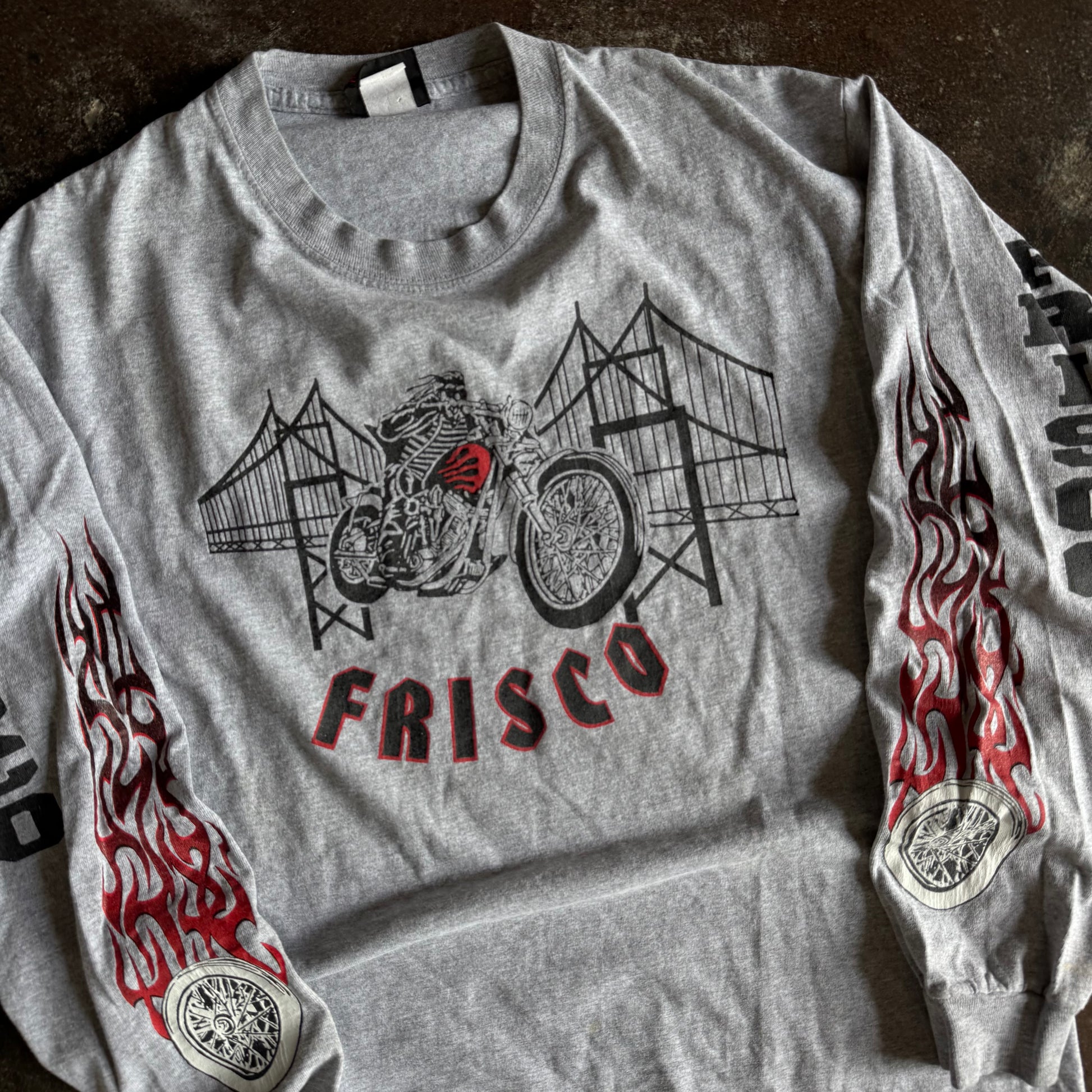 Y2K Frisco Choppers Skeleton Biker Flame Longsleeve (L)