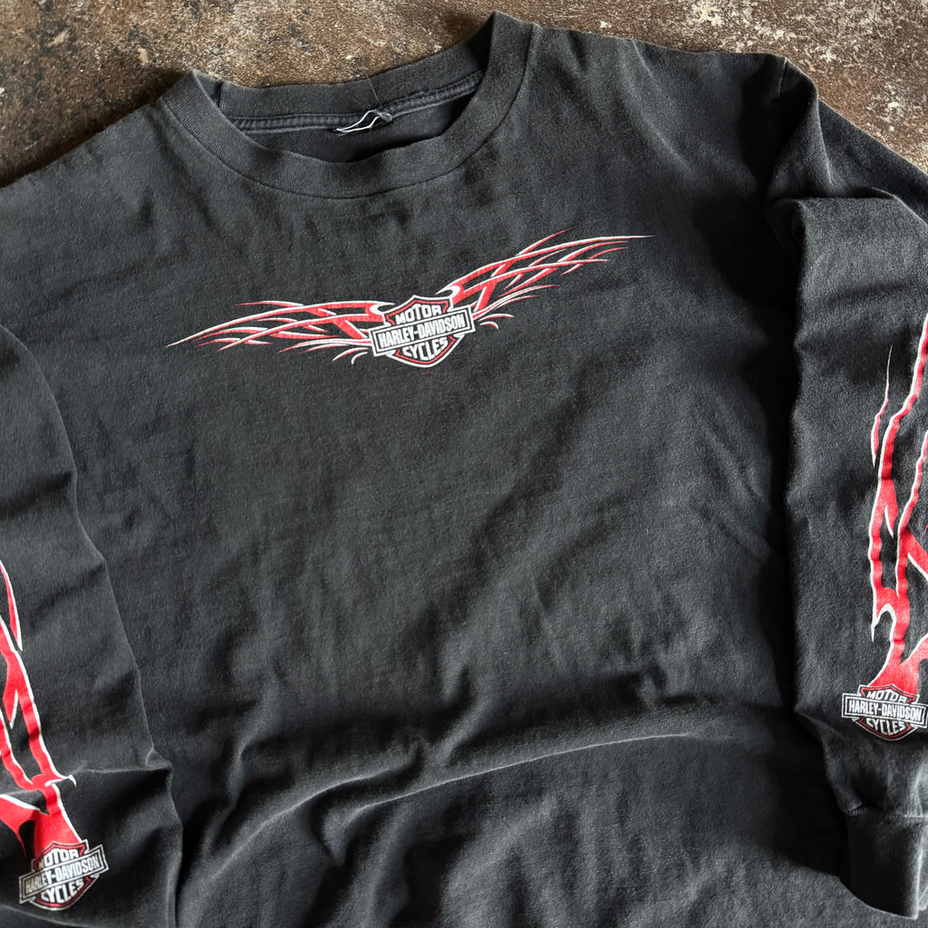 Y2K Harley Davidson Red Tribal Flame Chi-Town Sleeve (XL)