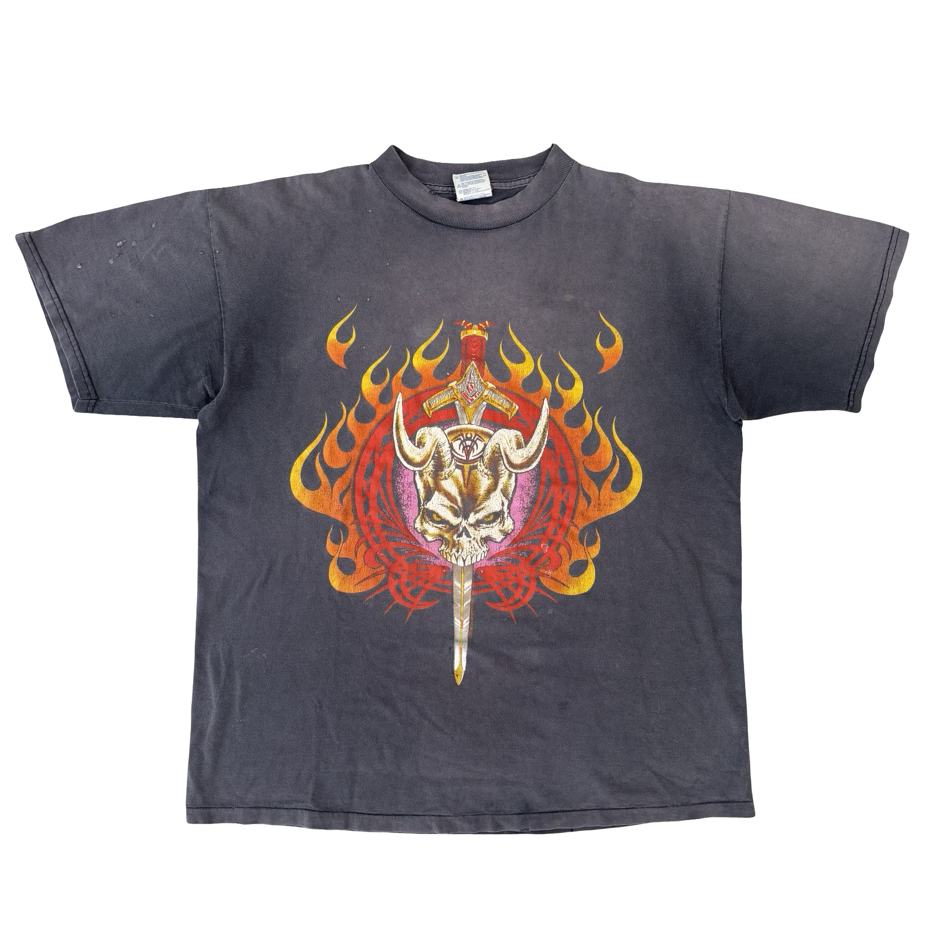 90’s Sun Faded Flaming Skull Badass Art Tee Size XL