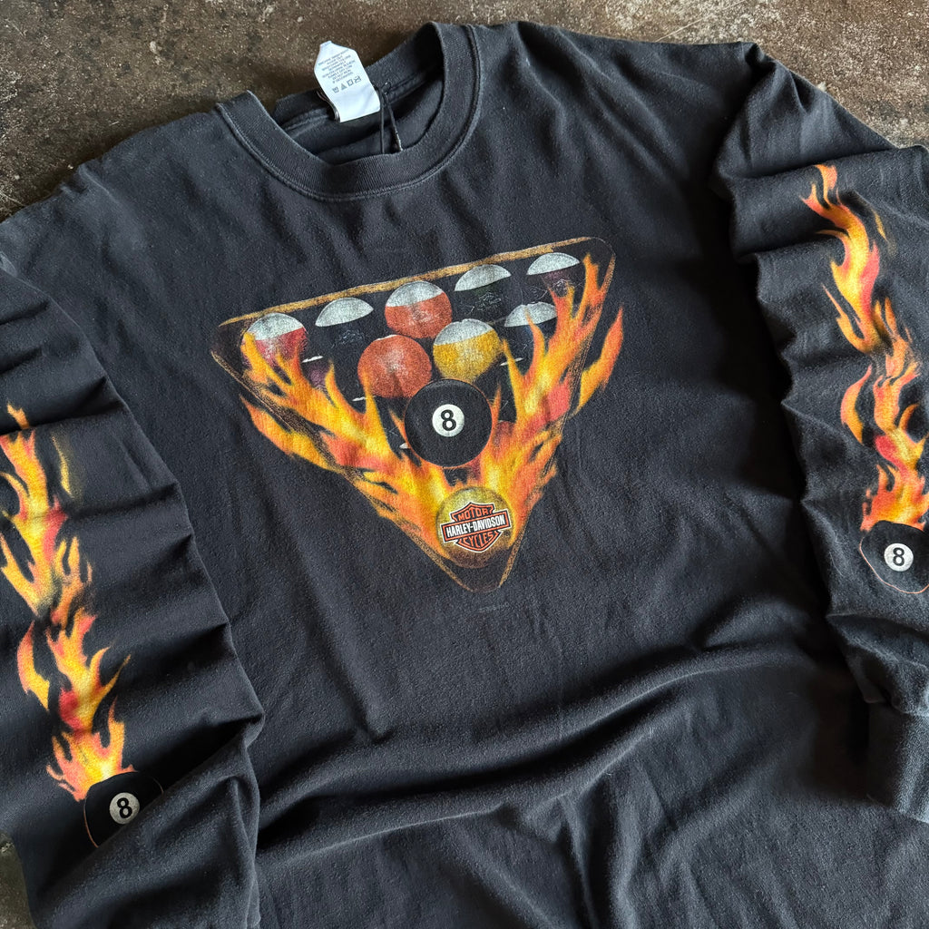 Y2K Harley Flaming 8 Ball Illinois Pool Longsleeve Tee (XL)