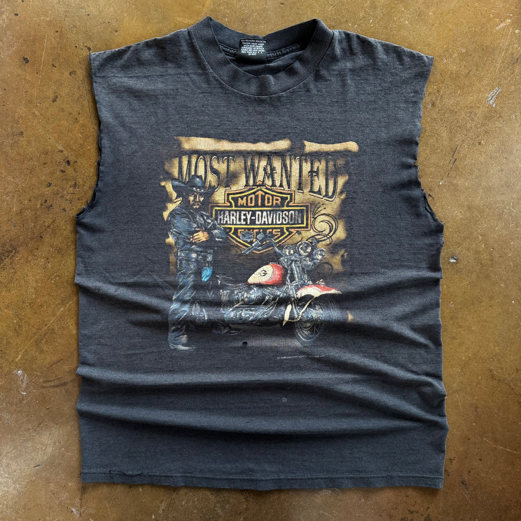 90's Harley 3D Emblem Most Wanted Cut-Off Tee (L)