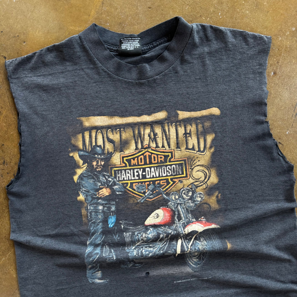 90's Harley 3D Emblem Most Wanted Cut-Off Tee (L)